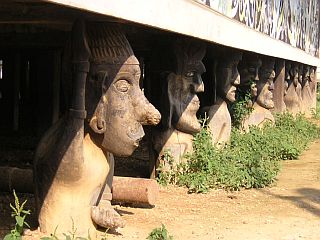 Stilts of the ceremonial longhouse in Miau Baru