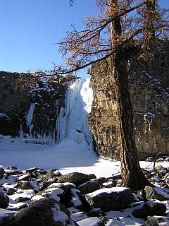 The frozen Orkhon waterfall