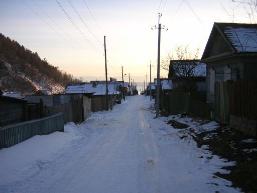 Main street in Listvyanka with the Baikal lake